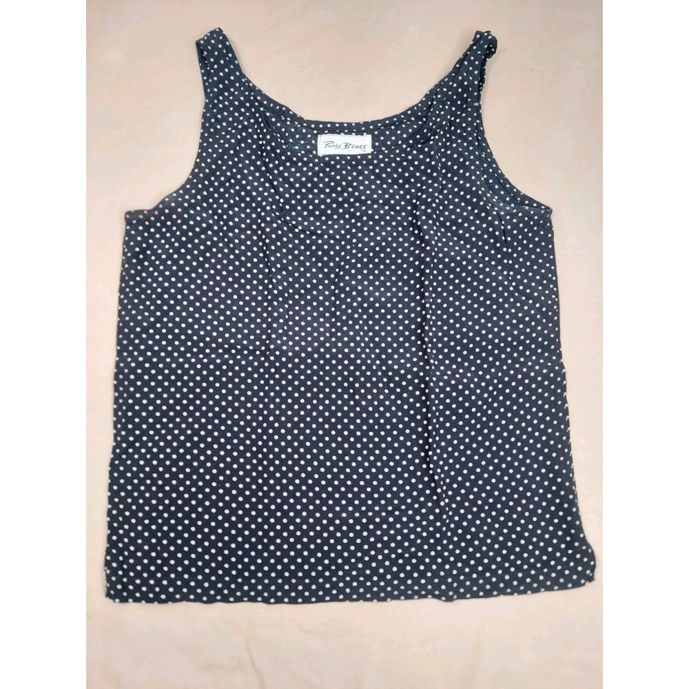 Vintage Black White Polka Dot Tank Top Women S XS 90s Minimalist Cami Paris Blue